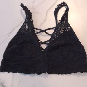 PINK black lace cotton bralette, small.